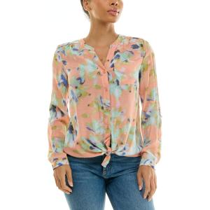 imageZac ampamp Rachel Womens Long Sleeve LinenLike Button Up Shirt with Front Tie  PocketFusion CoralDeep Wisteria