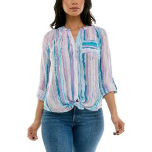imageZac ampamp Rachel Womens Long Sleeve LinenLike Button Up Shirt with Front Tie  PocketLapisDiffused Orchid