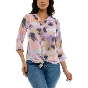 imageZac ampamp Rachel Womens Long Sleeve LinenLike Button Up Shirt with Front Tie  PocketNimbus CloudDusted Peri