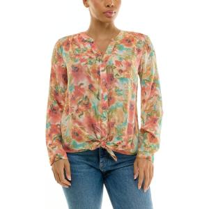 imageZac ampamp Rachel Womens Long Sleeve LinenLike Button Up Shirt with Front Tie  PocketPoppy RedCeramic