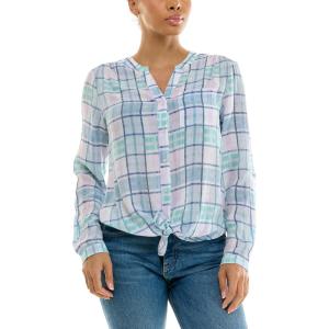 imageZac ampamp Rachel Womens Long Sleeve LinenLike Button Up Shirt with Front Tie  PocketWhiteOrchid Bloom