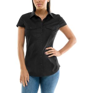 imageZac ampamp Rachel Womens Short Sleeve Poplin Shirt with Knit Insert for Comfortable FitBlack