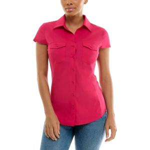 imageZac ampamp Rachel Womens Short Sleeve Poplin Shirt with Knit Insert for Comfortable FitBright Rose