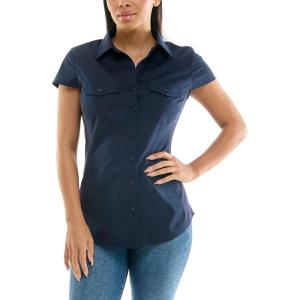 imageZac ampamp Rachel Womens Short Sleeve Poplin Shirt with Knit Insert for Comfortable FitNavy Blazer