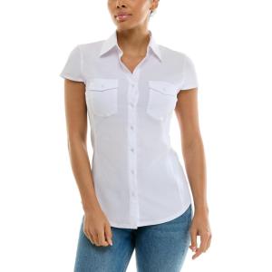imageZac ampamp Rachel Womens Short Sleeve Poplin Shirt with Knit Insert for Comfortable FitWhite