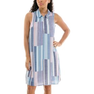imageZac ampamp Rachel Womens Sleeveless Collared Slub Dress with Adjustable Chest ZipperBright WhiteNavy Blazer