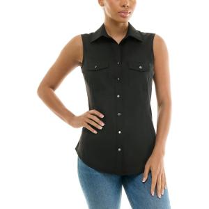 imageZac ampamp Rachel Womens Sleeveless Poplin Shirt with Silver Buttons and Knit Insert for Comfortable FitBlack