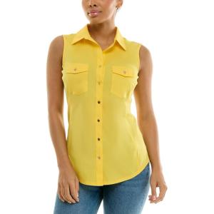 imageZac ampamp Rachel Womens Sleeveless Poplin Shirt with Silver Buttons and Knit Insert for Comfortable FitHabanero Gold