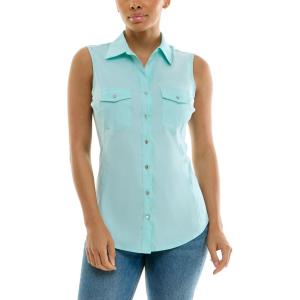 imageZac ampamp Rachel Womens Sleeveless Poplin Shirt with Silver Buttons and Knit Insert for Comfortable FitIsland Paradise