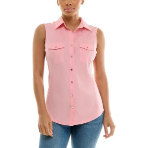 imageZac ampamp Rachel Womens Sleeveless Poplin Shirt with Silver Buttons and Knit Insert for Comfortable FitPink Icing