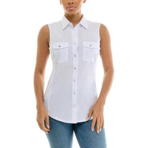 imageZac ampamp Rachel Womens Sleeveless Poplin Shirt with Silver Buttons and Knit Insert for Comfortable FitWhite