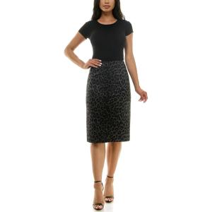 imageZac ampamp Rachel Womens Pull on Compression Ponte Skirt with Pintucking and Front SeamGreyBlack Leopard