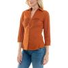 image:imageZac amp Rachel Womens 34 Sleeve Cuff Sleeve Button Down Top with Ribbed Knit Inserts for a Comfortable Fit BlouseBombay Brown