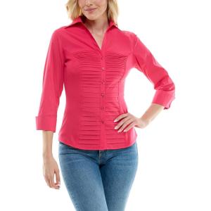image:imageZac amp Rachel Womens 34 Sleeve Cuff Sleeve Button Down Top with Ribbed Knit Inserts for a Comfortable Fit BlouseAzalea