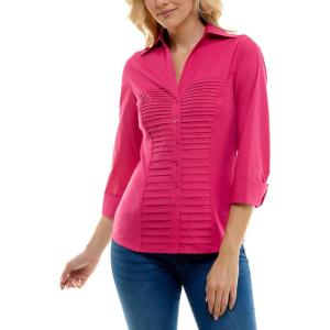 image:imageZac amp Rachel Womens 34 Sleeve Cuff Sleeve Button Down Top with Ribbed Knit Inserts for a Comfortable Fit BlouseCabaret