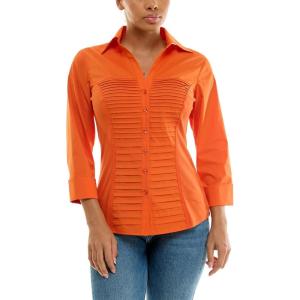 image:imageZac amp Rachel Womens 34 Sleeve Cuff Sleeve Button Down Top with Ribbed Knit Inserts for a Comfortable Fit BlouseOrangeade