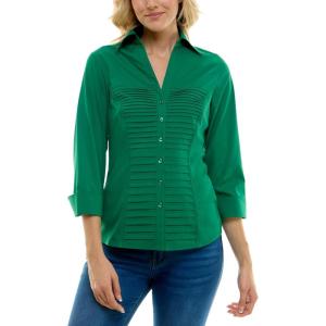 image:imageZac amp Rachel Womens 34 Sleeve Cuff Sleeve Button Down Top with Ribbed Knit Inserts for a Comfortable Fit BlouseUltramarine Green