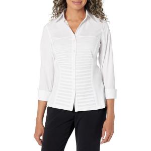 image:imageZac amp Rachel Womens 34 Sleeve Cuff Sleeve Button Down Top with Ribbed Knit Inserts for a Comfortable Fit BlouseWhite